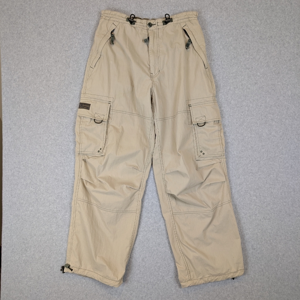 Vintage Abercrombie Paratrooper Cargo Pants Mens Small Tan Baggy Y2K Military